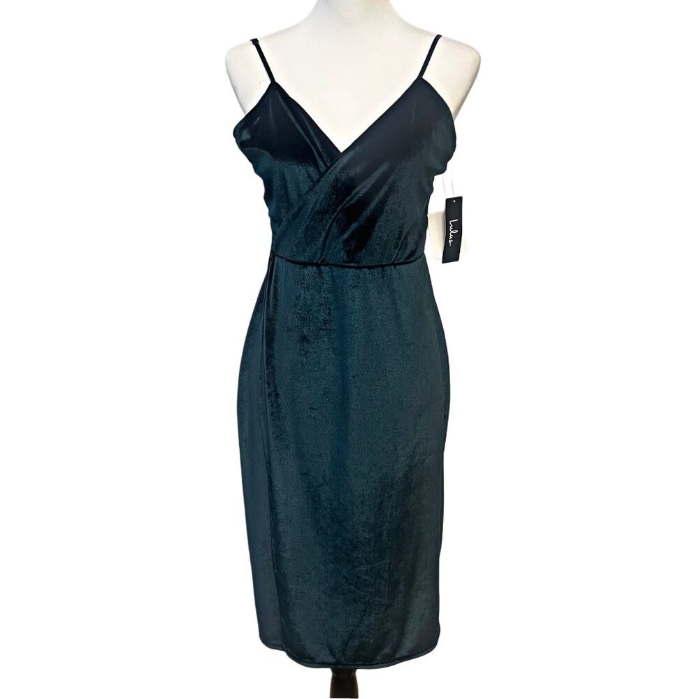 Lulus Velvet Wrap Midi Dress Sleeveless V-Neckline Adjustable Party Large NWT